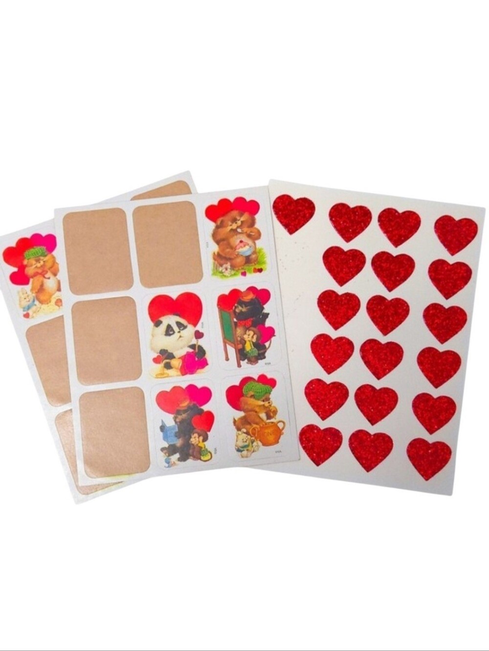 Vtg 80s 90s Gibson Greetings Bear & Glitter Valentine Heart Stickers (Lot of 28)
